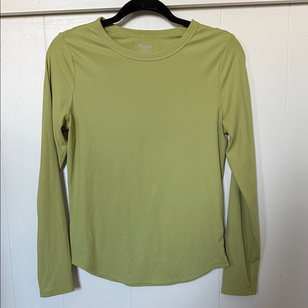 Chartreuse Green Ribbed Fitted Long Sleeve Top